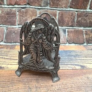 Vintage Arch Angel Large Jar Candle Holder Pewter Holiday Footed 1990s Religious